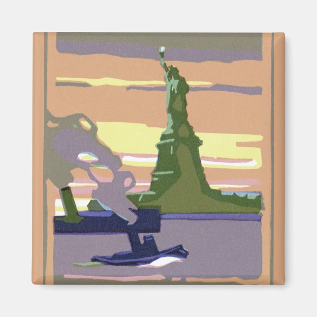Freiheitsstatue in New York City, Vintage Travel Magnet (Vorne)