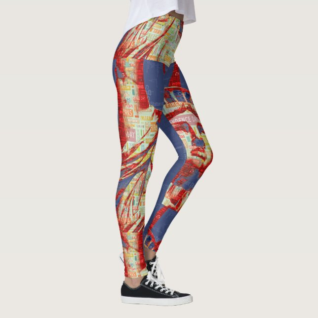Freiheitsstatue mit 4. Juli Word Cloud Leggings (Rechts)