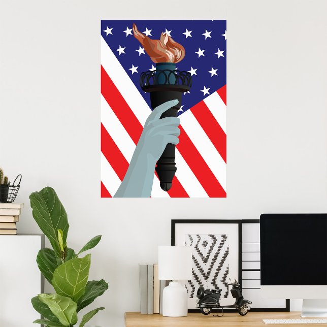 Freiheitsstatue mit amerikanischer Flagge Poster (Von Creator hochgeladen)