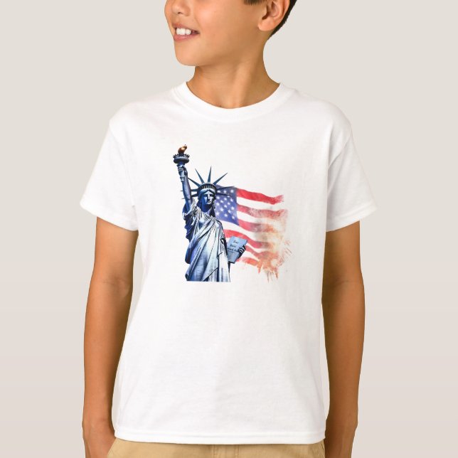 Freiheitsstatue mit amerikanischer Flagge T-Shirt (Vorderseite)
