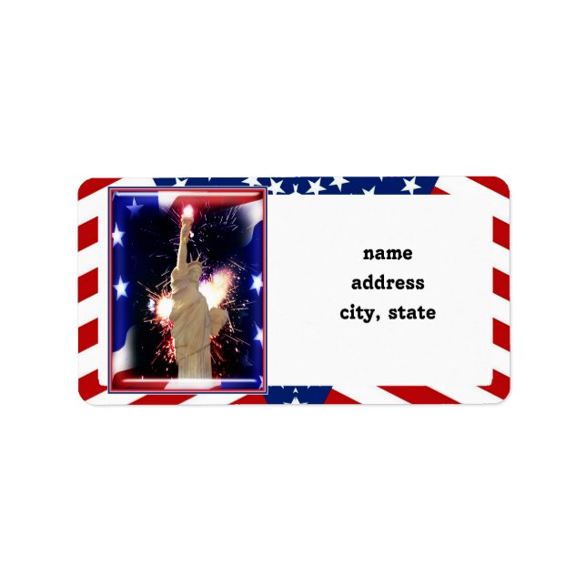 Freiheitsstatue mit Feuerwerk für den 4. Juli Adressaufkleber (Vorne)