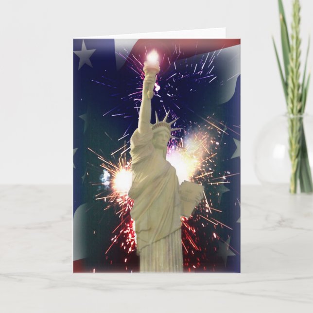 Freiheitsstatue mit Feuerwerk für den 4. Juli Karte (Vorderseite)
