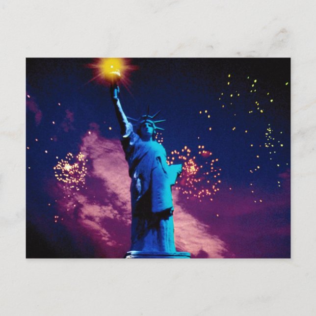 Freiheitsstatue mit Feuerwerk Postkarte (Vorderseite)