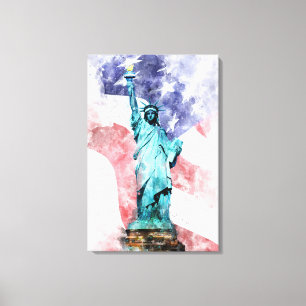 Freiheitsstatue mit Flagge Wasserfarbe Leinwanddruck