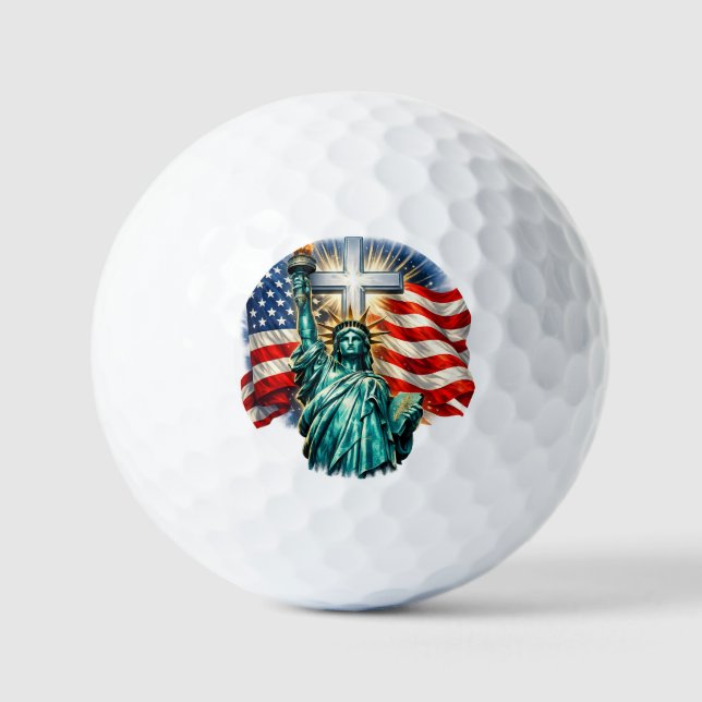 Freiheitsstatue mit Flaggen und Kreuz Golfball (Vorderseite)