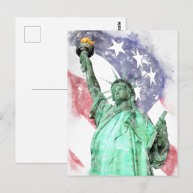 Freiheitsstatue mit Flaggenfarbe Postkarte (Vorne/Hinten)