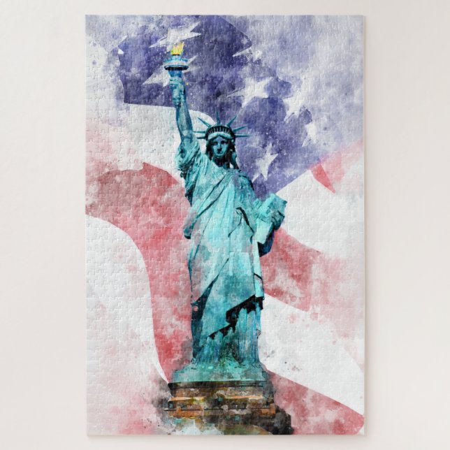 Freiheitsstatue mit Flaggenfarbe Puzzle (Vertikal)
