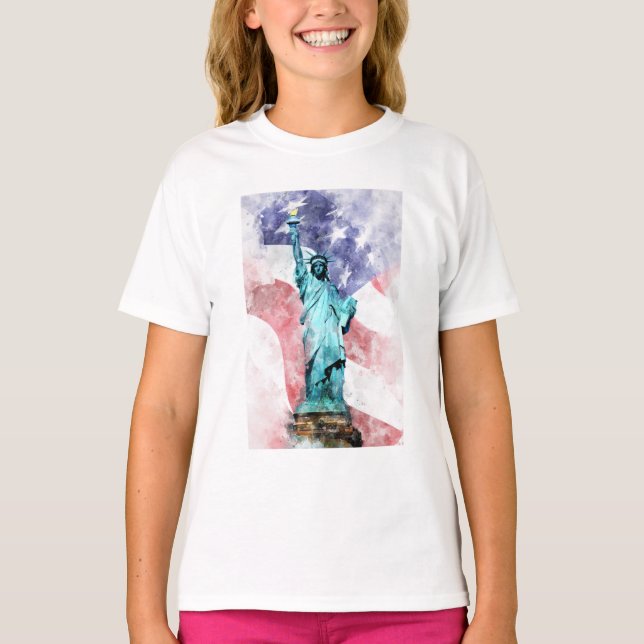 Freiheitsstatue mit Flaggenfarbe T-Shirt (Vorderseite)