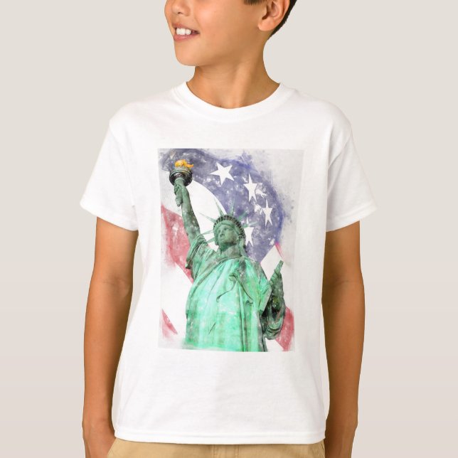 Freiheitsstatue mit Flaggenfarbe T-Shirt (Vorderseite)