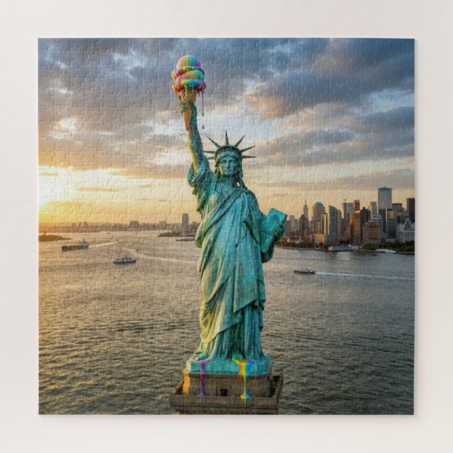 Freiheitsstatue mit Regenbogen-Eiscreme-Tüte Puzzle (Vertikal)