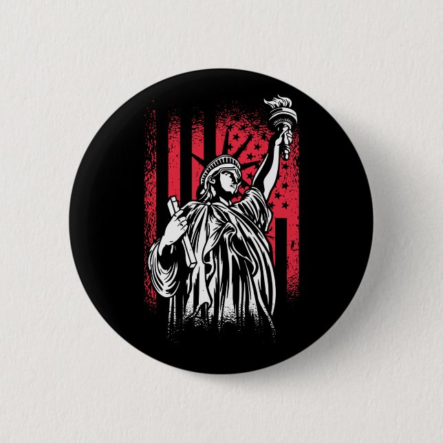 Freiheitsstatue mit US-Flagge Button (Vorderseite)