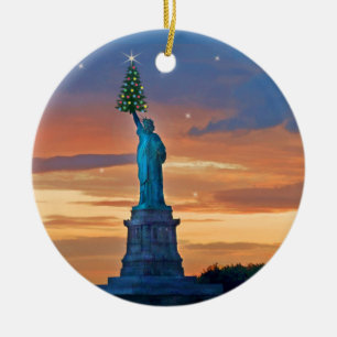 Freiheitsstatue mit Weihnachtsbaum Keramik Ornament