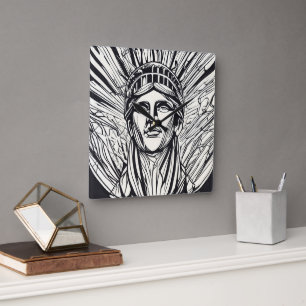 Freiheitsstatue Moderne Line Art Druck Quadratische Wanduhr