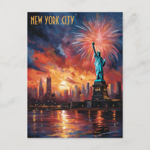 Freiheitsstatue New York City Feuerwerk Travel Postkarte