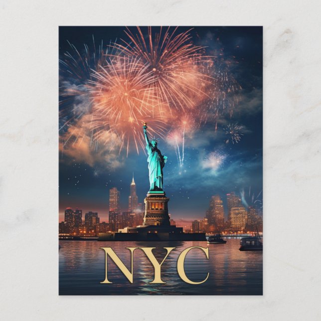 Freiheitsstatue New York City Feuerwerk Travel Postkarte (Vorderseite)