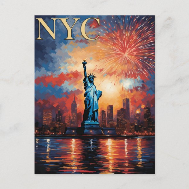Freiheitsstatue New York City Feuerwerk Travel Postkarte (Vorderseite)