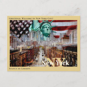 Freiheitsstatue New York City & USA Vintage Flagge Postkarte
