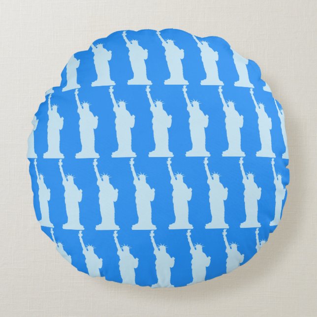 Freiheitsstatue New York Elegantes Muster Blau Rundes Kissen (Vorderseite)