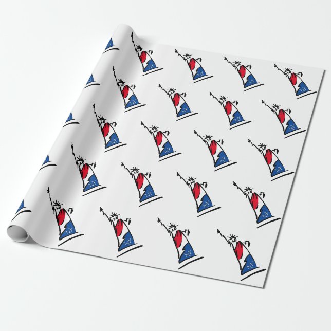 Freiheitsstatue NY Rot Weiß und Blau Geschenkpapier (Ungerollt)