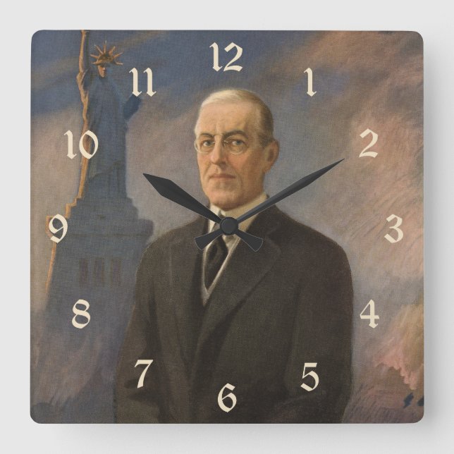 Freiheitsstatue & Präsident Woodrow Wilson Quadratische Wanduhr (Vorderseite)