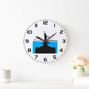 Freiheitsstatue Silhouette New Yorker Skyline Große Wanduhr