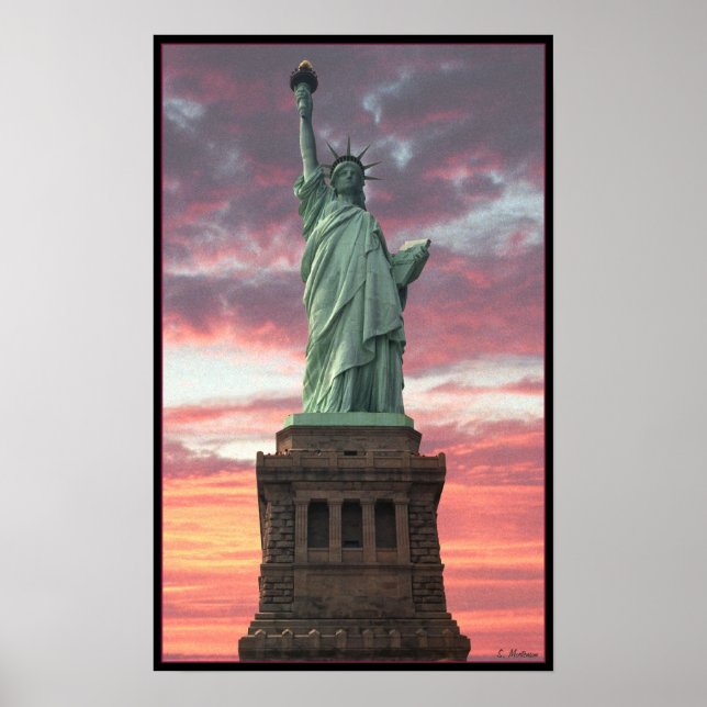 Freiheitsstatue/Sonnenuntergang Poster (Vorne)