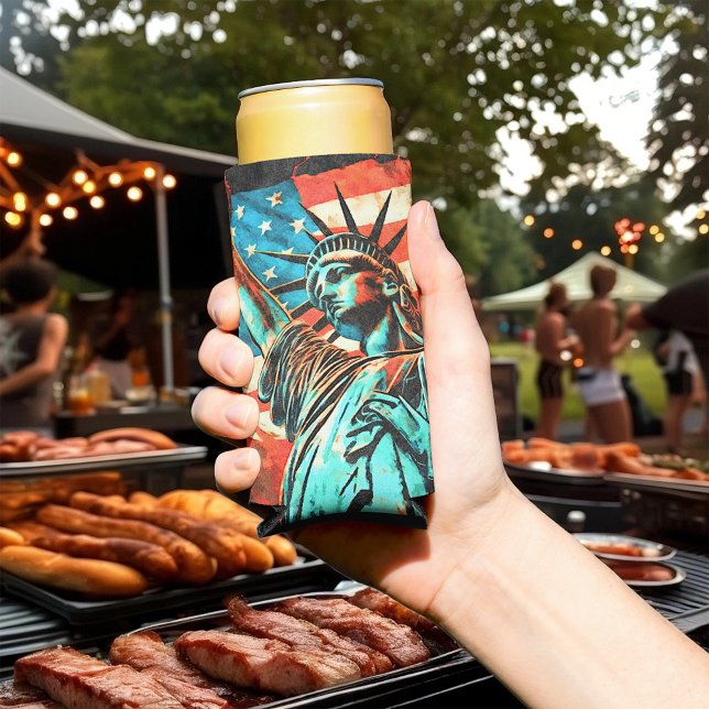 Freiheitsstatue und amerikanische Flagge Selters Dosenkühler (Von Creator hochgeladen)