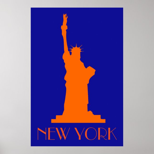 Freiheitsstatue und New York in Orange und Blau Poster (Vorne)