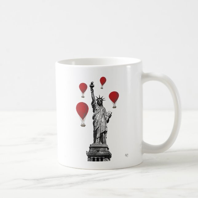Freiheitsstatue und Rot-Heißluftballons Kaffeetasse (Rechts)