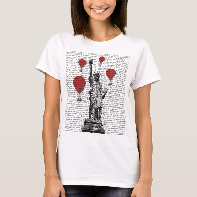 Freiheitsstatue und Rot-Heißluftballons T-Shirt (Vorderseite)