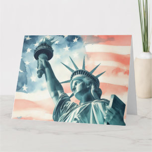 Freiheitsstatue unter amerikanischer Flagge Dankeskarte