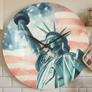 Freiheitsstatue unter amerikanischer Flagge Große Wanduhr