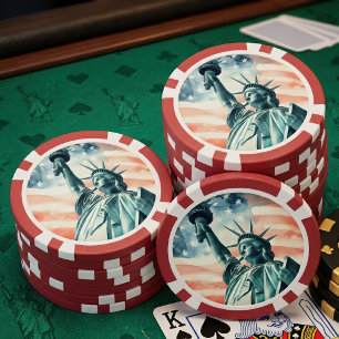 Freiheitsstatue unter amerikanischer Flagge Pokerchips