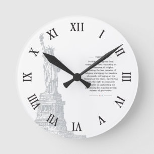Freiheitsstatue USA 1. Zusatz zur Verfassung Freie Runde Wanduhr