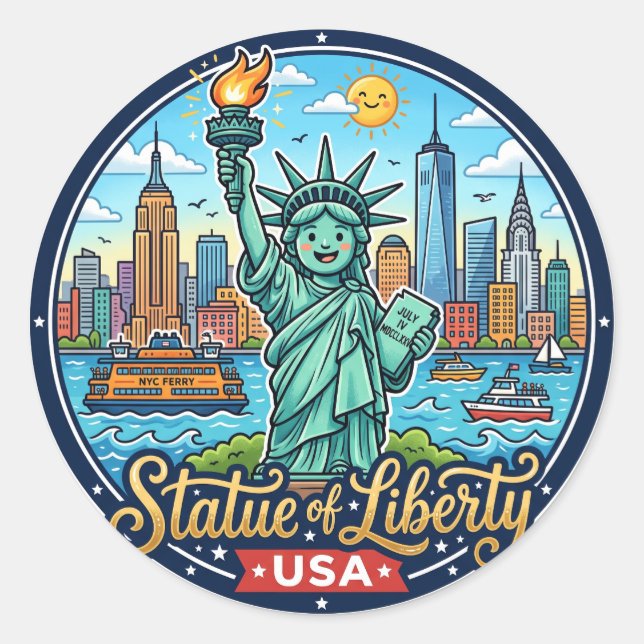 Freiheitsstatue USA Runder Aufkleber (Vorderseite)