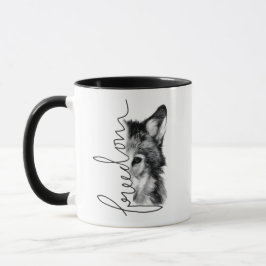 Freiheitswolf Minimale Linienkunst - Tasse