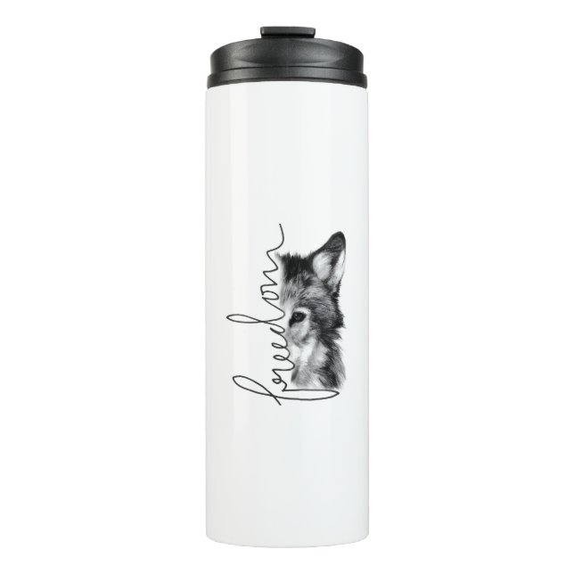 Freiheitswolf Minimale Linienkunst - Thermosbecher (Vorderseite)
