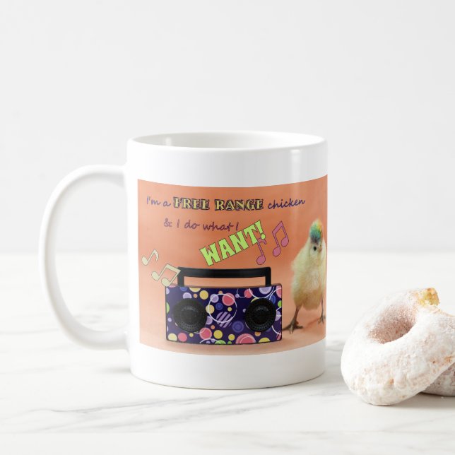 Freilandhühner Funny Mug Kaffeetasse (Mit Donut)