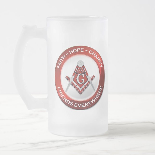 Freimaurer-Frosted-Mug Rot Mattglas Bierglas (Links)