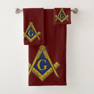 Freimaurer Quadrat und Kompass Masonic Burgund Badhandtuch Set
