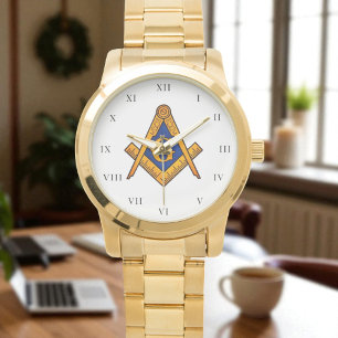 Freimaurer Quadrat und Zirkel Charity Masonic Gold Armbanduhr