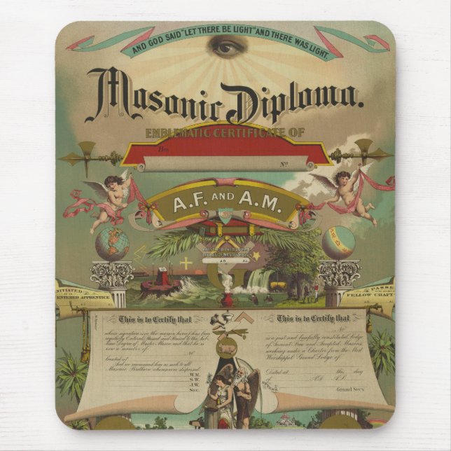 Freimaurerdiplom-Freimaurer-Freimaurerei 1891 Mousepad (Vorne)