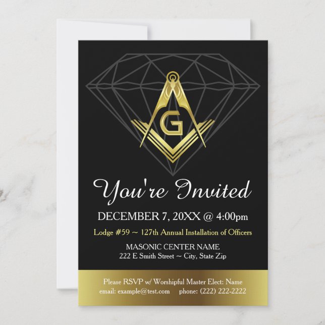 Freimaurerinnen | Gold & Black Diamond Template Einladung (Vorderseite)