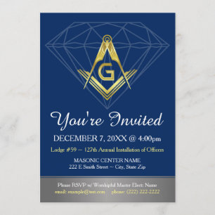 Freimaurerische Einladungen Gold Blue Diamond Te
