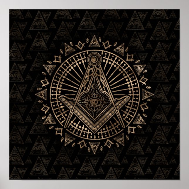 Freimaurersymbol Platz und Kompasse Poster (Vorne)