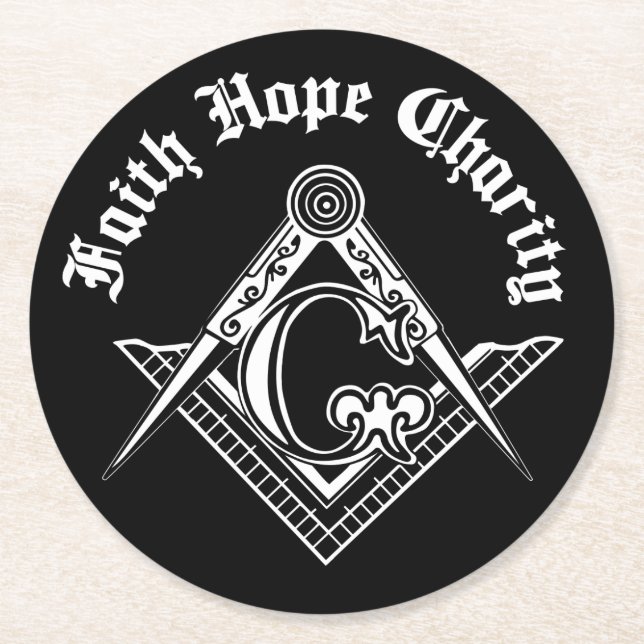 Freimaurersymbol Runder Pappuntersetzer (Vorderseite)