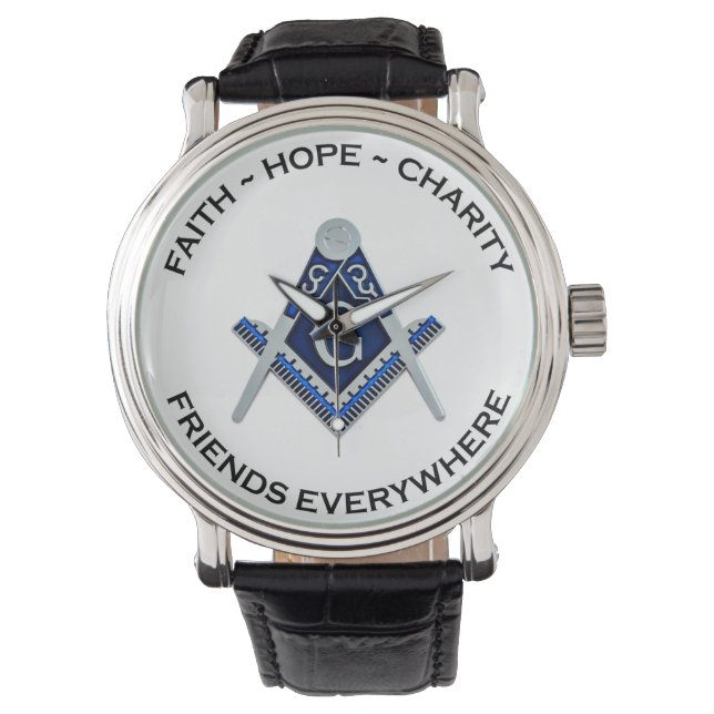 Freimaureruhr Blau Armbanduhr (Vorderseite)