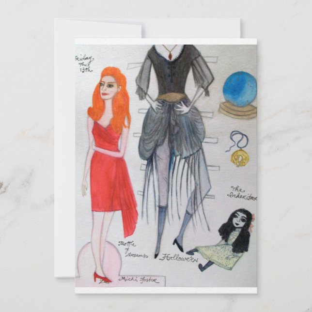 Freitag die 13. Papierpuppe Einladung (Vorderseite)