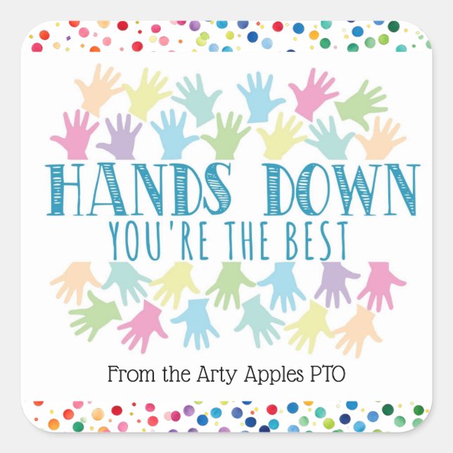 Freiwillige Mama Hände unten sind Sie die besten Quadratischer Aufkleber (Vorderseite)