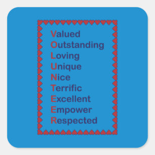 Freiwillige Typografie Red Hearts Blue Background Quadratischer Aufkleber